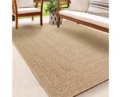 Jute look vloerkleed voor binnen en buiten - 80x150 cm - Rechthoek - Laagpolig - natuurlijke look voor tuin, balkon, terras of binnen - indoor kleed of buitentapijt of tuintapijt - KANSAS by The Carpet