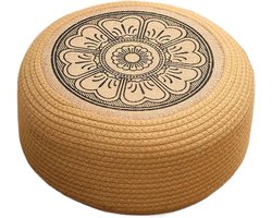 Jute Poef - Vloerkussen Rond - Zomer Bijeenkomsten - Handgemaakt Geweven - 40cm Diameter 20cm Hoog - Zwart