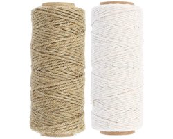 - Jute Tape en Katoen Koord - Set van 2 voor Tuinieren - Perfect voor Decoratie - 40 meter en 60 meter - Tuinaccessoires - Geschikt voor C