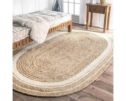 Jute Vloerkleed - Handgeweven Tapijt - Woonkamer Decoratie - 100% Natuurlijke Vezels - 60 x 90 cm - Wit