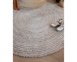 Jute vloerkleed rond - Braided - wit/naturel 200 cm rond