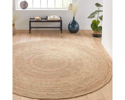 Jute Vloerkleed - Rond Tapijt - Woonkamer Decoratie - Handgeweven Natuurlijke Vezels - 220 cm Rond - Beige