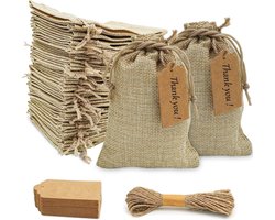 Jute Zakjes met Kleine Cadeaulabels - 10 x 15 cm - 30 Stuks