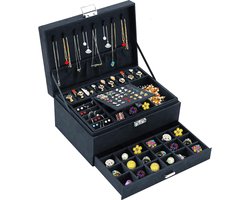Juwelen opbergdoos met slot - Zwart fluwelen sieraden organisator voor kettingen, oorbellen, ringen & armbanden - Voor dames en tieners