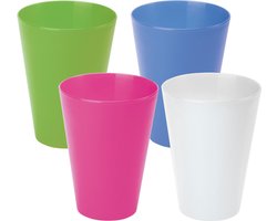Juypal drinkbekers - 4x - wit - kunststof - 430 ml - herbruikbaar - BPA-vrij