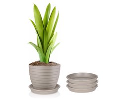 Juypal Plantenschotel - 3x - taupe - kunststof - Dia 20 cm - onderschotel/opvangschaal