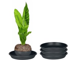 Juypal Plantenschotel - 3x - zwart - kunststof - Dia 20 cm - onderschotel/opvangschaal