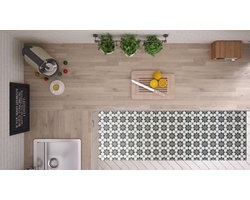 JYG Vloerkleed TEMSE- Keukenloper - Keukenmat - Vinyl - Vintage - 60x240cm - Groen - Beige