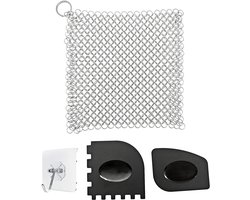 JZK 18x18cm Cast Iron Pan Chain Mail Sander and Scrapers, Stainless Steel Mesh Abrasive for Grate, Chain Enamel Armor Brush/Cleaner for Frying Pan, Po