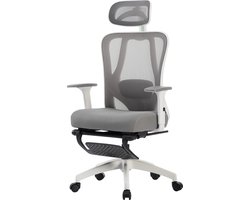 K IKIDO Bureaustoel - Ergonomische Bureaustoel met Armleuningen, lendensteun, kledingrek en voetsteun - Vergaderstoel - Office Chair voor Volwassenen - Kantoorstoel - Grijs