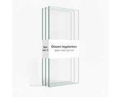 K-Möbel Glazen planken, 3-delige set incl. plankdragers & afdekkappen – transparant – voor wandvitrines met 2 deuren