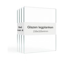 K-Möbel Glazen planken, 4-delige set incl. plankdragers & afdekkappen – transparant – voor staande vitrines met 1 deur