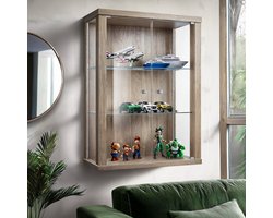 K-Möbel Vitrinekast hangend met 2 deuren & 2 in hoogte verstelbare glasplanken - 80x60x25 cm - Sonoma eiken