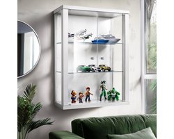K-Möbel Vitrinekast hangend met 2 deuren & 2 in hoogte verstelbare glasplanken - 80x60x25 cm - Wit