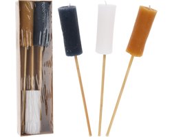Kaars fakkel set/3 blauw/wit/okergeel 30cm
