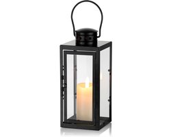 Kaars Lantaarn Buiten - Tuin Decoratie - Sfeervol Verlichten - Weerbestendig Metaal - 24cm Hoog - Zwart