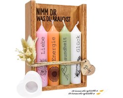 Kaarsen cadeauset, kaarsenset met kandelaar, cadeaus voor vrouwen, cadeaus voor vriendin, kandelaar, houten kist met kaarsendecoratie, kaarsendecoratie, cadeau-idee, gedroogde