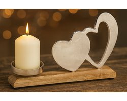 Kaarsen houder kandelaar Hart Mango Hout Zilver (16 cm)