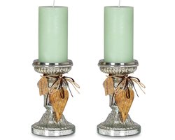 Kaarsen Houders - Kandelaars Set - Tafel Decoratie - Set van Twee - H20 cm H16 cm - Grijs