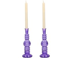 Kaarsen kandelaar Florence - 2x - paars glas - helder - D8,5 x H23 cm
