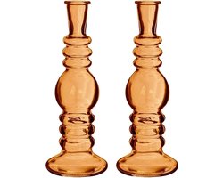 Kaarsen kandelaar Florence - 2x - zacht oranje glas - helder - D8,5 x H23 cm