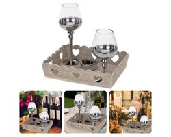 Kaarsen met Dienblad - Kandelaar Set - Kaarsenbord - Kaarsenplateau - Kaarsplateau - Woonaccessoires - 4-Delig - 2 Glazen en 1 Zilver Hart - Voor Waxinelichtjes en Kleine Kaarsen - Inclusief EBOOK