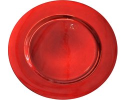 Kaarsenbord - rood - glimmend - rond - 33 cm - kunststof - plateau - onderbord - onderzet bord voor kaarsen