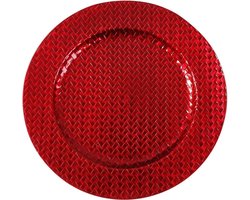Kaarsenbord/plateau - rood - vlechtpatroon - D33 cm rond