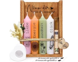 Kaarsencadeauset, neem je wat je nodig hebt, kaarsen, cadeaus voor vriendin, vrouwen, mama, geldcadeaus voor verjaardag, bruiloft, met kaarsenhouder, houten kist, gedroogde bloemen