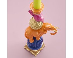 Kaarsenhouder Elephant & Parrot - Multicolor - 26 cm - dinerkaars - dieren kaars houder - gekleurd - Olifant - oranje - paars - roze