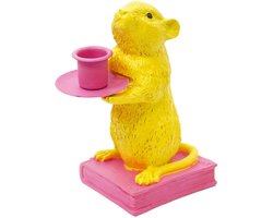 Kaarsenhouder - Muis - Polyresin - Geel/Roze - 8x10x17cm