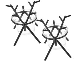 Kaarsenhouder Set - Decoratieve Kandelaars - Sfeervol Huis - Met Glazen Element - 13 x 13 x 13 cm - Zwart