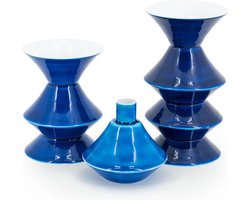 Kaarsenhouder set van 3 yack - blauw - 10x10x19 cm