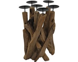 Kaarsenhouder staand 6 plateau - 35x35x65 - Naturel/zwart - Drijfhout/metaal
