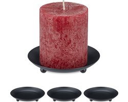 kaarsenhouder stompkaars - set van 4 - Ø 10 cm - rond - metaal - zwart