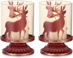 Kaarsenhouder voor Kerstdecoratie Rood - Theelichthouder Hert 2 Stuks - Decoratieve Gewei Kaarshouder - Pilaar Kaarsen - Kerst Xmas Tafeldecoratie .