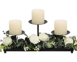 Kaarsenhouder, zwarte metalen kaarsenhouder met 3 kaarsenbakken, voor stompkaarsen, in hoogte verstelbaar, Kerstmis, bruiloft, tafeldecoratie