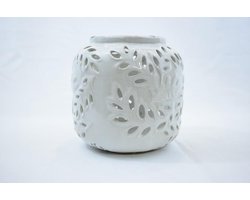 Kaarsenhouder/windlicht Riverdale, Vintage aardewerk gebroken wit. 13 x Ø 13 cm