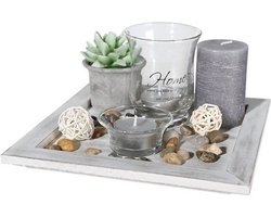 Kaarsenplateau - houten schaal - met kaarsen en decoraties - 20 cm