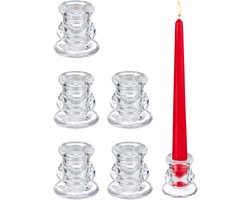 kaarsenstandaard - set van 6 - glas - rond - voor dinerkaarsen - 5,5 cm