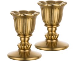 Kaarshouder - 2 Stuks - Kandelaar - Hars - Kaarsenhouder - Decoratieve Kaarsenstandaards - Vintage decoratie - Kaarsaccessoires - Woondecoratie - Kaarsenpassingen - Voor thuis, bruiloften, feesten en andere gelegenheden - 5*6.4 cm - Goud