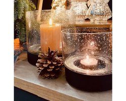 Kaarshouder bubbelglas H16D17 Zwart