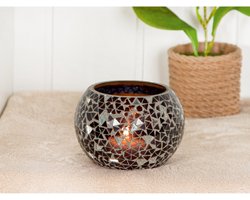 Kaarshouder - Disco -Waxinelicht- Glas -zwart - D 13cm x H 8cm