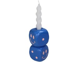 Kaarshouder dobbelsteen Polyresin Blauw 7.5x7.5x14.5cm
