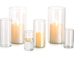 Kaarshouder Glazen Cilinder Set Van 2 - 6 Stuks Bloemenvaas Voor Theelichtje Votiefzuil Drijvende Kaarsen Eettafeldecoraties Bruiloft Tafeldecoraties Woonkamer Kerstversieringen (S+M+L)