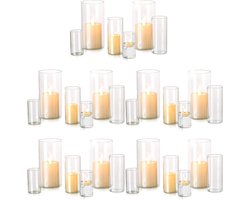 Kaarshouder Glazen Cilinder voor Theelichtjes, Votief en Drijvende Kaarsen - Decoratieve Bloemenvaas voor Eettafel, Bruiloft en Woonkamer - Set van 10 stuks in Verschillende Maten