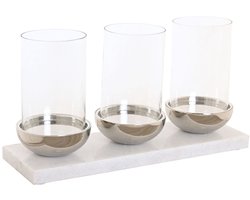 Kaarshouder Home ESPRIT Wit Zilverkleurig Kristal Marmer 40 x 13 x 22 cm