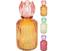 Kaarshouder met tulp design - glas - oranje