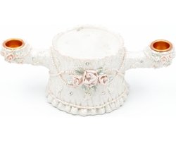 Kaarshouder - Wit En Roze - 21x8cm