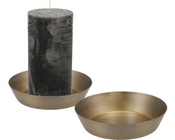 Kaarshouder/mini schaaltje voor stompkaars - 2x - goud - metaal - D10 x 2 cm